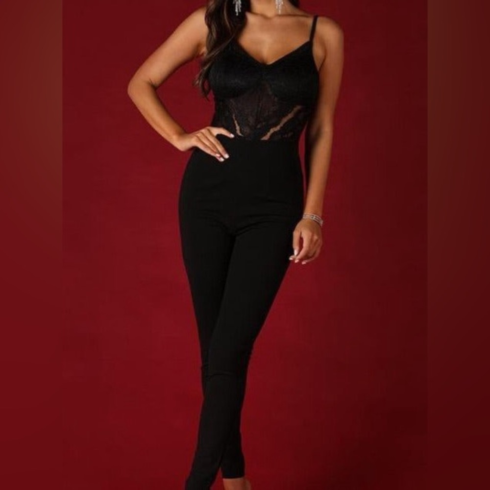 Black jumpsuit with lace top